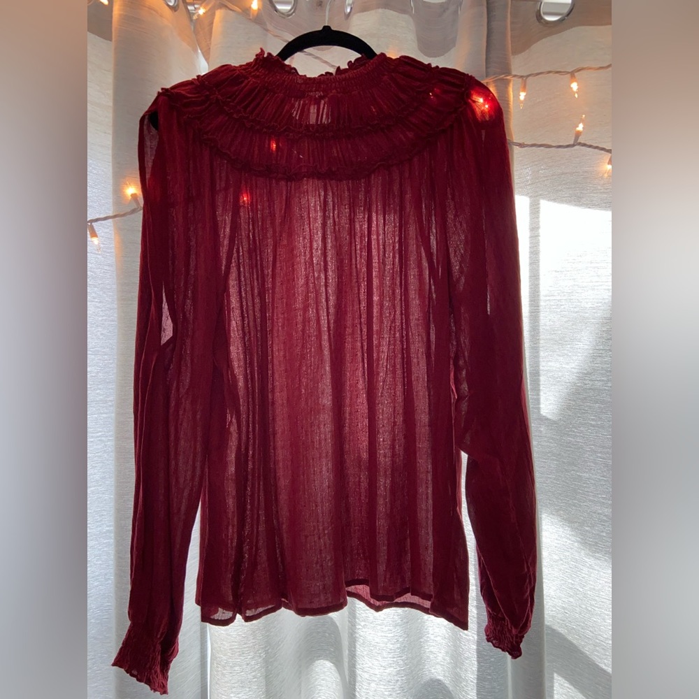 Dark red blouse with slit sleeves